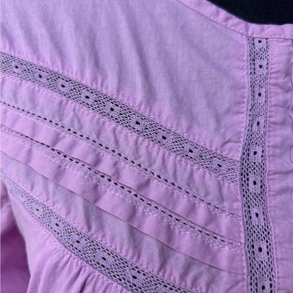 J Crew Tunic Top Small Pink‎ 3/4 Puff Ruffled Sleeves Embroidered Excellent - Picture 4 of 9